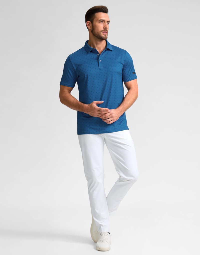 Obla Mens Golf Polo Shirts Short Sleeve Dry Fit Performance Moisture Wicking Casual Print Collared Golf Shirts for Men(Blue Circle_XXL)