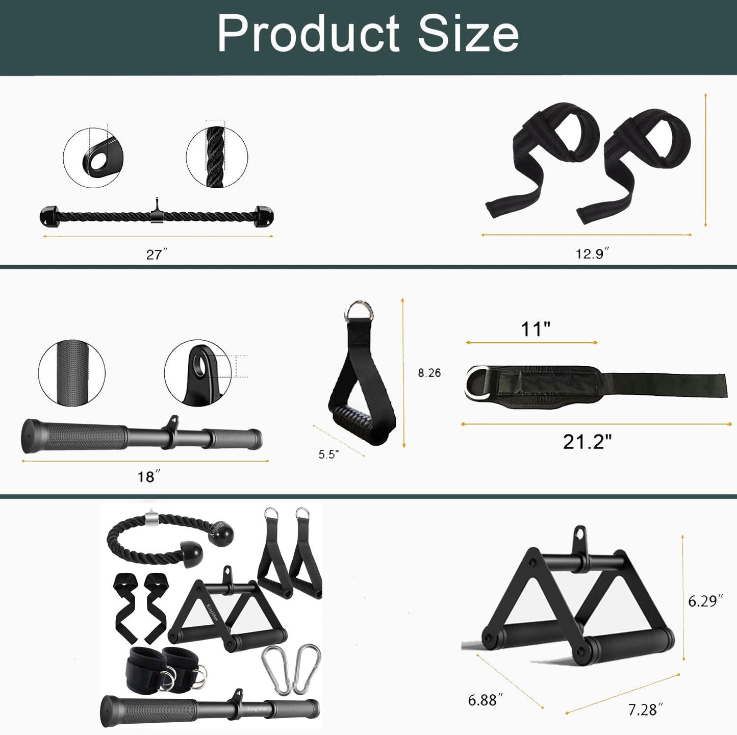Kinglotus Cable Machine Attachments for Home Gym,Triceps Pull Down Accessories,LAT Pull Down Attachment。