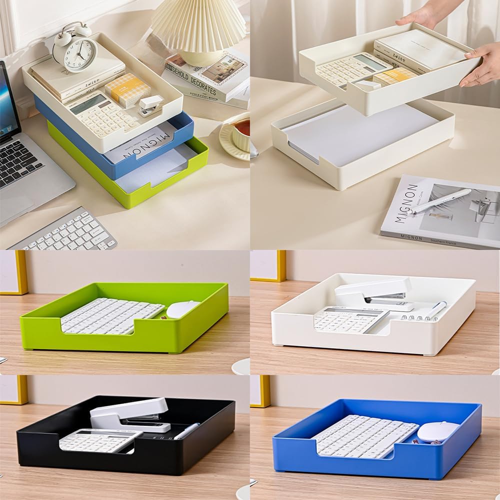 Desk Letter Tray, 2PCS A4 Size Plastic Stackable File Document Organizer, Office Desktop File Paper Holder, Book Storage Rack,Anti-Skid Stacking Support for Office Supplies (White)