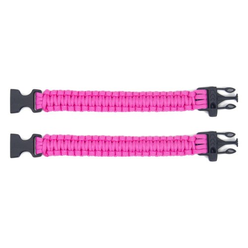 WildWave Paracord Survival Bracelets - Set of 2 - Easy To Open Clasp with Emergency Whistle Buckles (Pink)