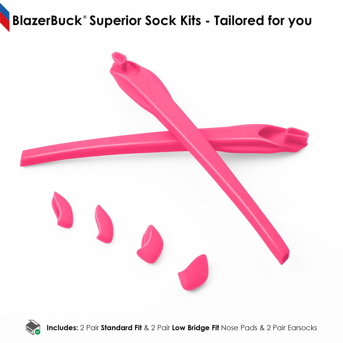 BLAZERBUCK Sock Kits Earsocks & Nosepieces for Oakley Flak 2.0 OO9295/Flak 2.0 XL OO9188/Flak 2.0 Asian Fit OO9271 Sunglasses - Black + Pink Red