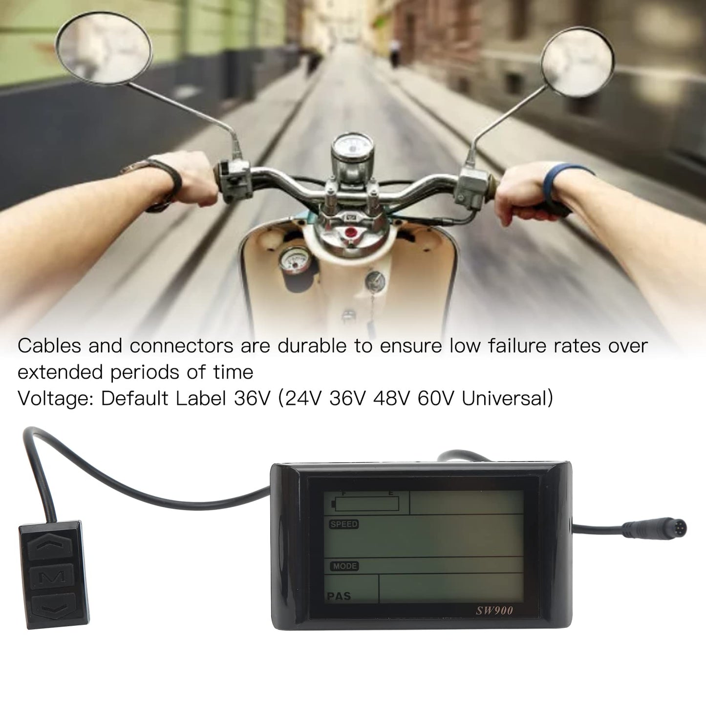 Electric LCD Display, Electric Scooter SW900 LCD Display Meter with Connector Electric LCD Display Meter for Electric Scooters