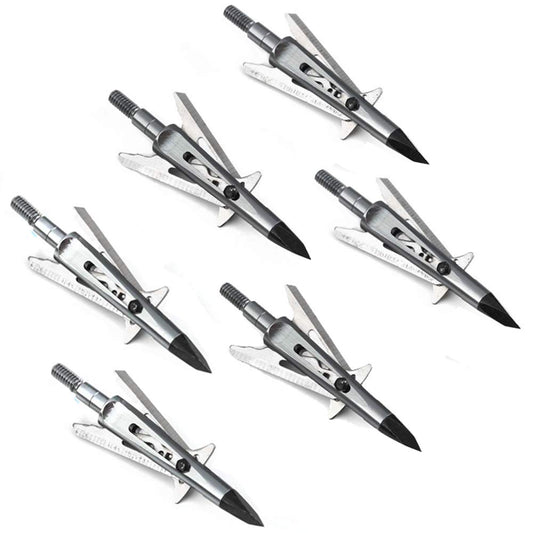JIANZD 2-Blade Hunting Hybrid Broadhead 6 Pack 100 Grain Archery Mechanical Broadhead for Compound Bows and Crossbows, Silvery-02