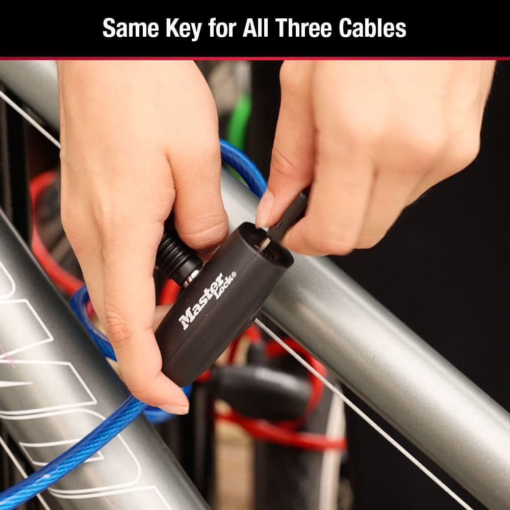 Master Lock Bike Lock Cables with Key, Blue, Green, and Red 3-Pack of Keyed-Alike Bicycle Cable Locks, 6 ft. Long, 8127TRI