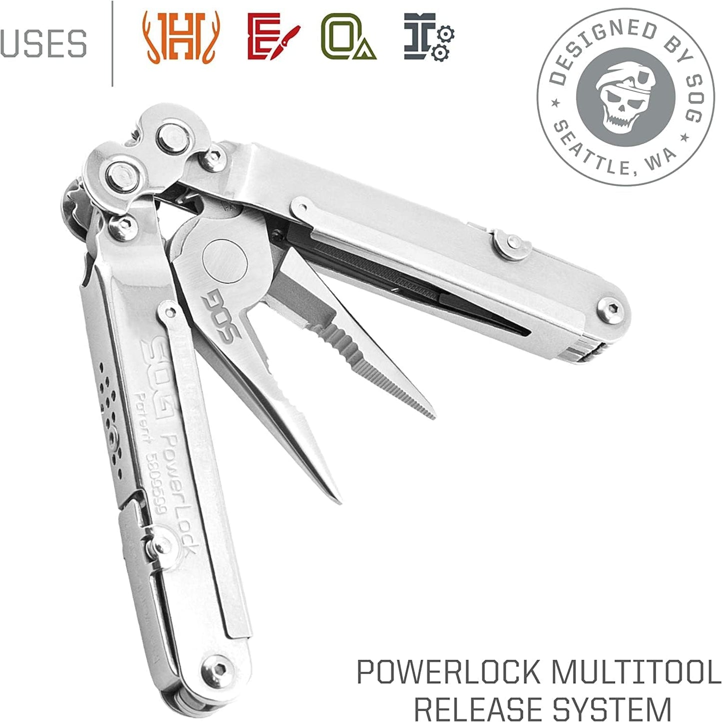 SOG PowerLock Multi-Tool- Compound Leverage Technology with EOD Crimper Device, 420 Stainless Steel Body, 18 Lightweight Specialty Tools (B61N-CP) , Black