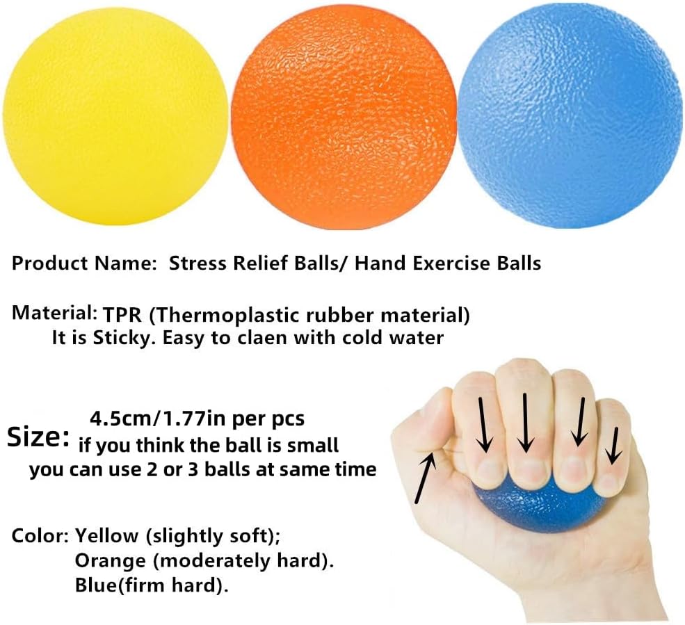 3 Resistance Levels Hand Exercise Balls, Stress Balls for Adults, Squeeze Balls for Physical Therapy, Hand Grip Strength Trainer Hand Squeezers for Strength, Wrist Forearm Finger Exerciser