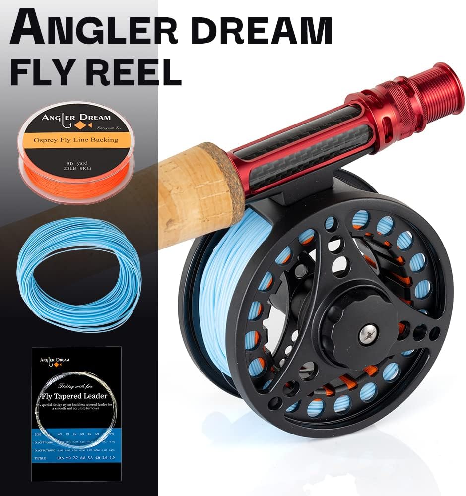 (1/2WT 3/4WT 5/6WT 7/8WT) Fly Reel with Line Combo Aluminum Alloy Large Arbor Fly Fishing Reels Weight Forward Fly Line with Braided Backing Taper Leader Pre-Tied