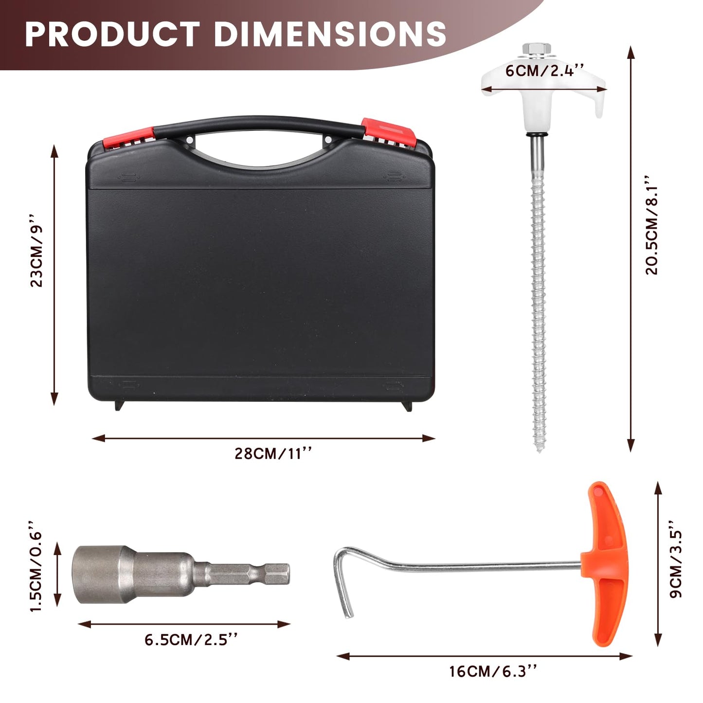 12 Pack Tent Stakes, 8" Ground Anchors Screw Drill in Heavy Duty Ground Pegs Camping Stakes Tent Pegs with Hex Head Driver, Spikes Puller, 4x10ft Rope and Storage Box