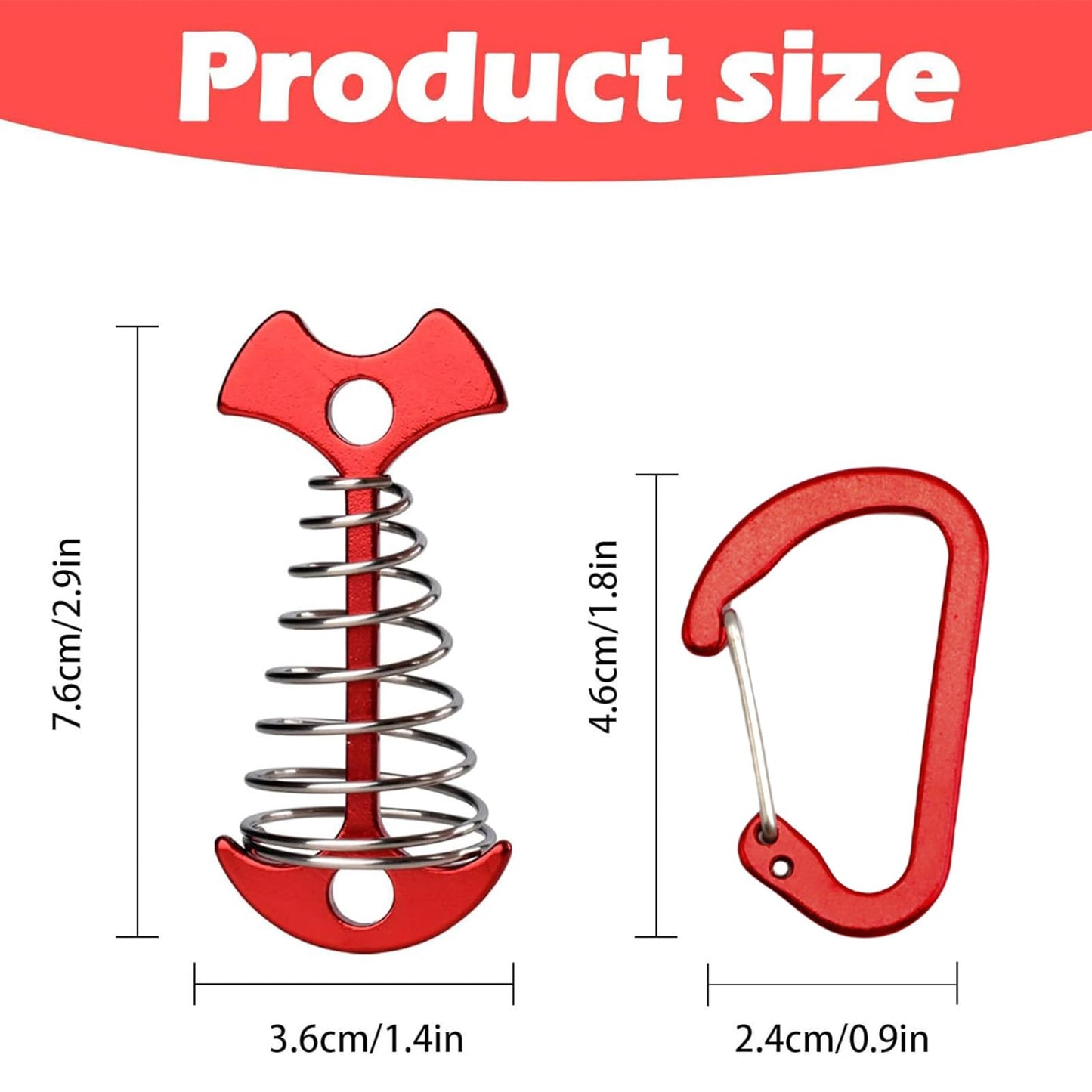 JINGIHE 5 PCS Fishbone Deck Anchor Pegs, Red Deck Furniture Anchors, Deck peg with Spring Buckle, 2.9 Inch x 1.4 Inch Adjustable Anchor Deck pegs, Tent Decks Anchors for Camping Hiking Supplies
