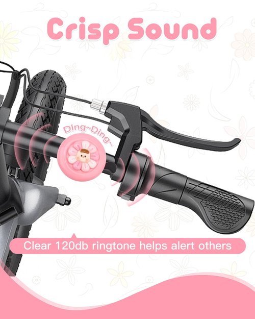 YOKWER Bike Bell for Kids Girls Boys, Aluminum Toddler Bike Bell with Loud Crisp Sound, Flower Bicycle Bell Alert Ring for Children Bicycle Scooter (Pink)
