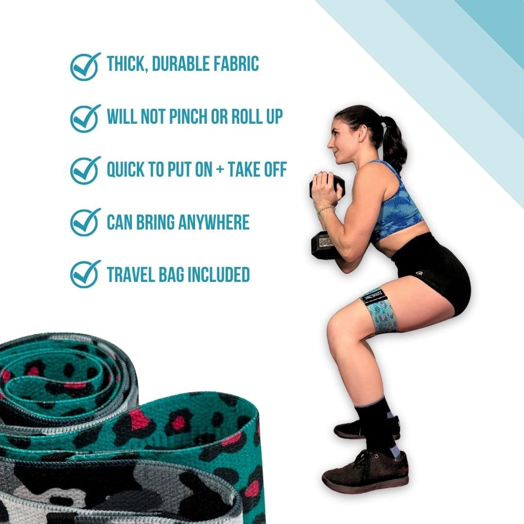 Fabric Resistance Band, Exercise Band with Non-Slip Design for Legs and Glutes, Single Medium Intensity Workout Band for Women, Booty and Fitness Band (Blue/Pink Leopard)