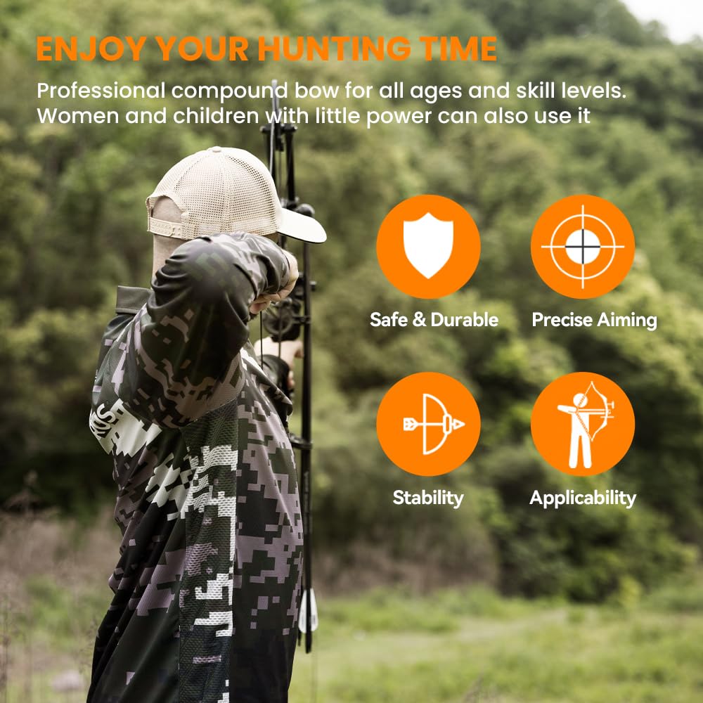 PANDARUS Archery Ready to Hunt Compound Bow Package for Adults and Teens,25"-31" Draw Length,0-70 Lbs Adjustable,up to 320 fps,Made in USA,Lightweight Design,2025 New(Black Right Handed Pro)