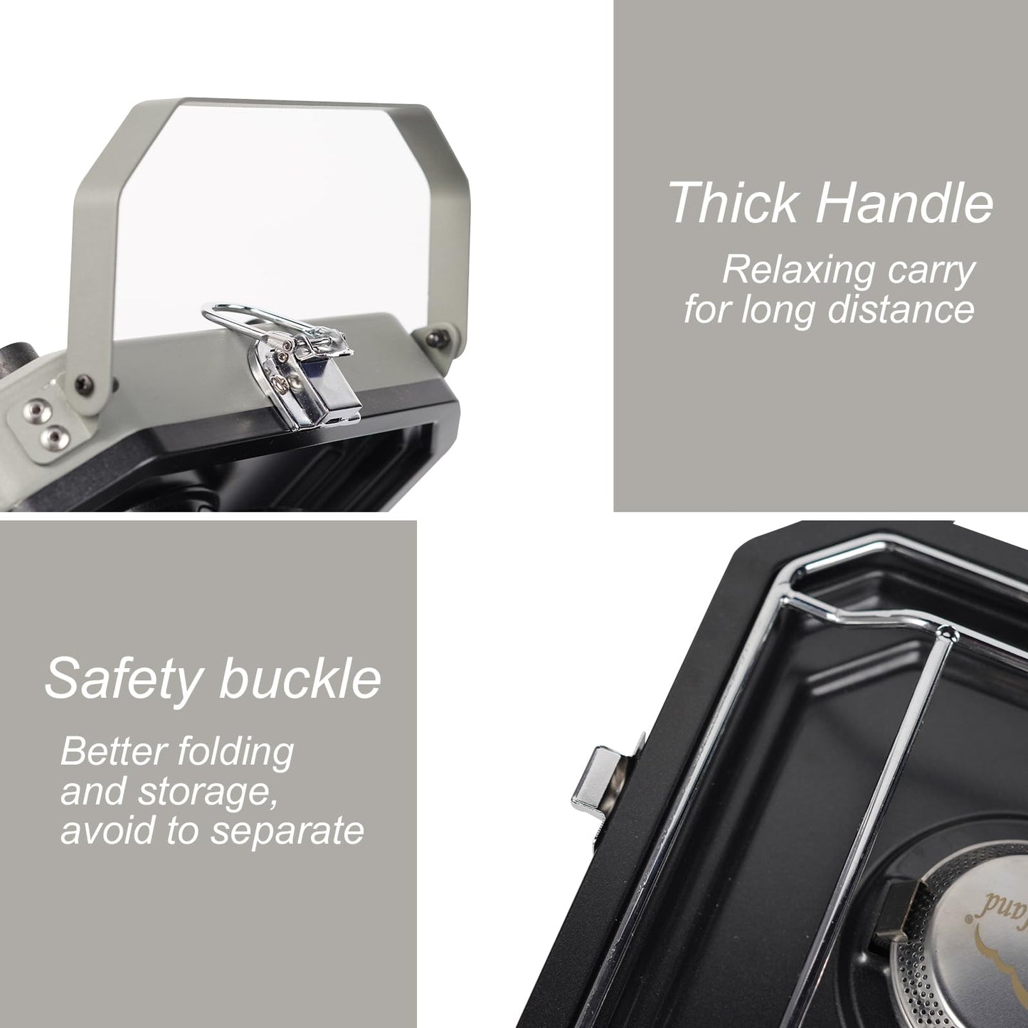 2 Burner Propane Camping Stove with Grill - CloudHand Foldable Camp Stove with 16,000 BTU, Two Adjustable Burners with Piezo Ignition & Easy Carrying Handle Grey