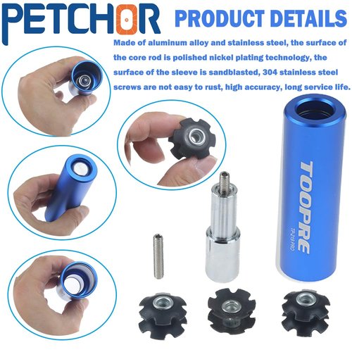 PETCHOR Bike Bicycle Fork Star Nut Setting Tool, MTB Star Nut Tool with 2 Spare Special Screws and 3 Star Nuts, Blue(for 7/8",1",1-1/8")