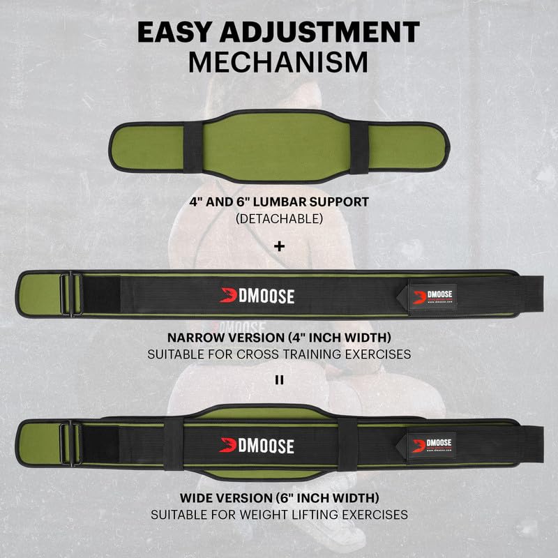 DMoose Weight Lifting Belts for Men & Women - 2 in 1 Adjustable 4" 6" Width - Workout Belt with Auto-Locking Buckle - Optimal Back Support Lifting Belts for Weightlifting, Powerlifting, Squats