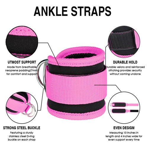 EastyGold Ankle Straps Ankle Resistance Bands Wrist Cuffs Padded Straps Adjustable Fitness Glute Kickback D-Ring for Cable Machine Gym Foot Leg Training Brace Support 1 Pair