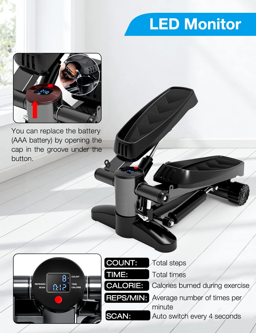 Mini Steppers for Exercise, Portable Mini Stair Stepper Exercise Equipment for Home with Resistance Band & Calories Display & Non-Slip Mat,Aerobic Step Fitness Machines for Office Workout