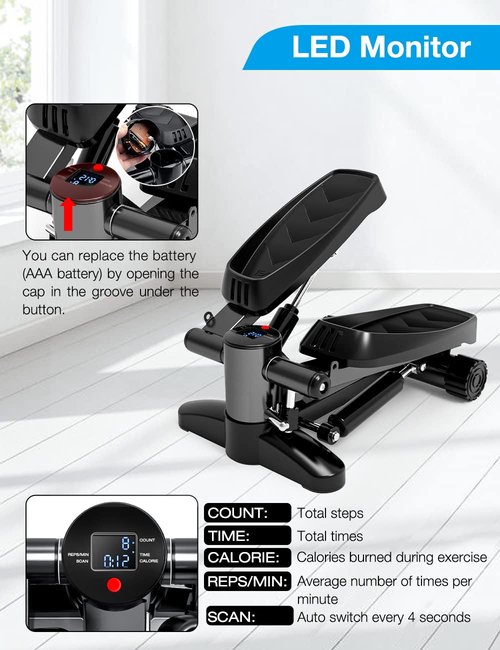 Mini Steppers for Exercise, Portable Mini Stair Stepper Exercise Equipment for Home with Resistance Band & Calories Display & Non-Slip Mat,Aerobic Step Fitness Machines for Office Workout