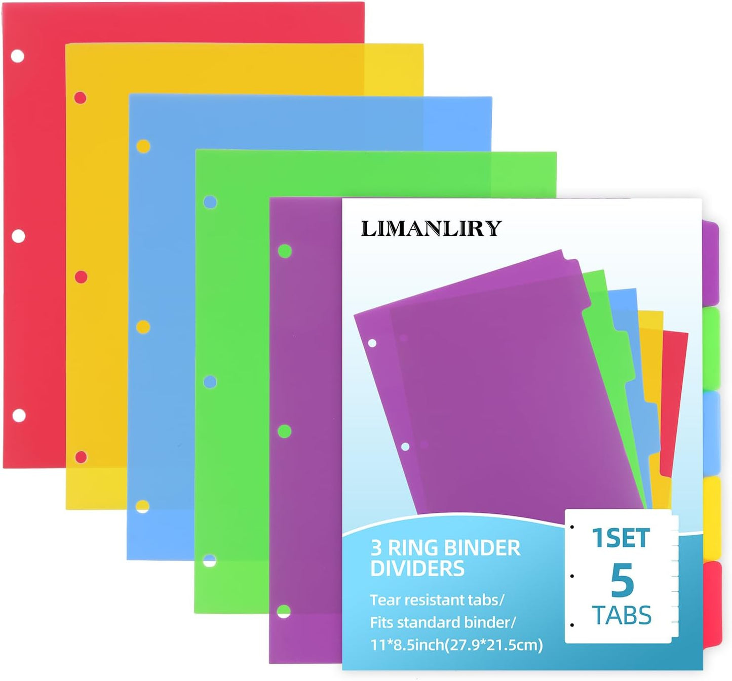 Colorful Binder Dividers with Tabs,Plastic Index with 8-Tabs,for 3 Ring Binder,6 Sets