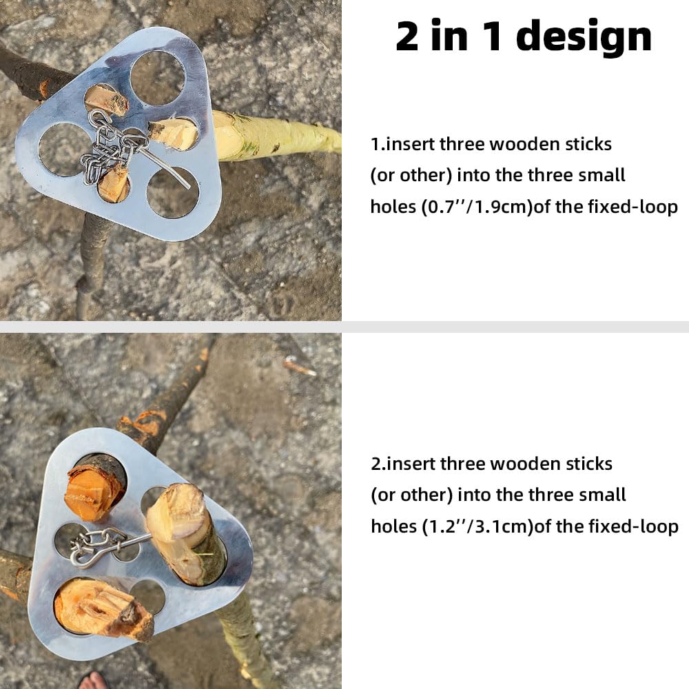 Camping Tripod Board,Turn Branches into Campfire Tripod ,Stainless Steel Campfire Support Plate with Adjustable Chain,for Hanging Cookware,Portable Camping Gear (Plus)