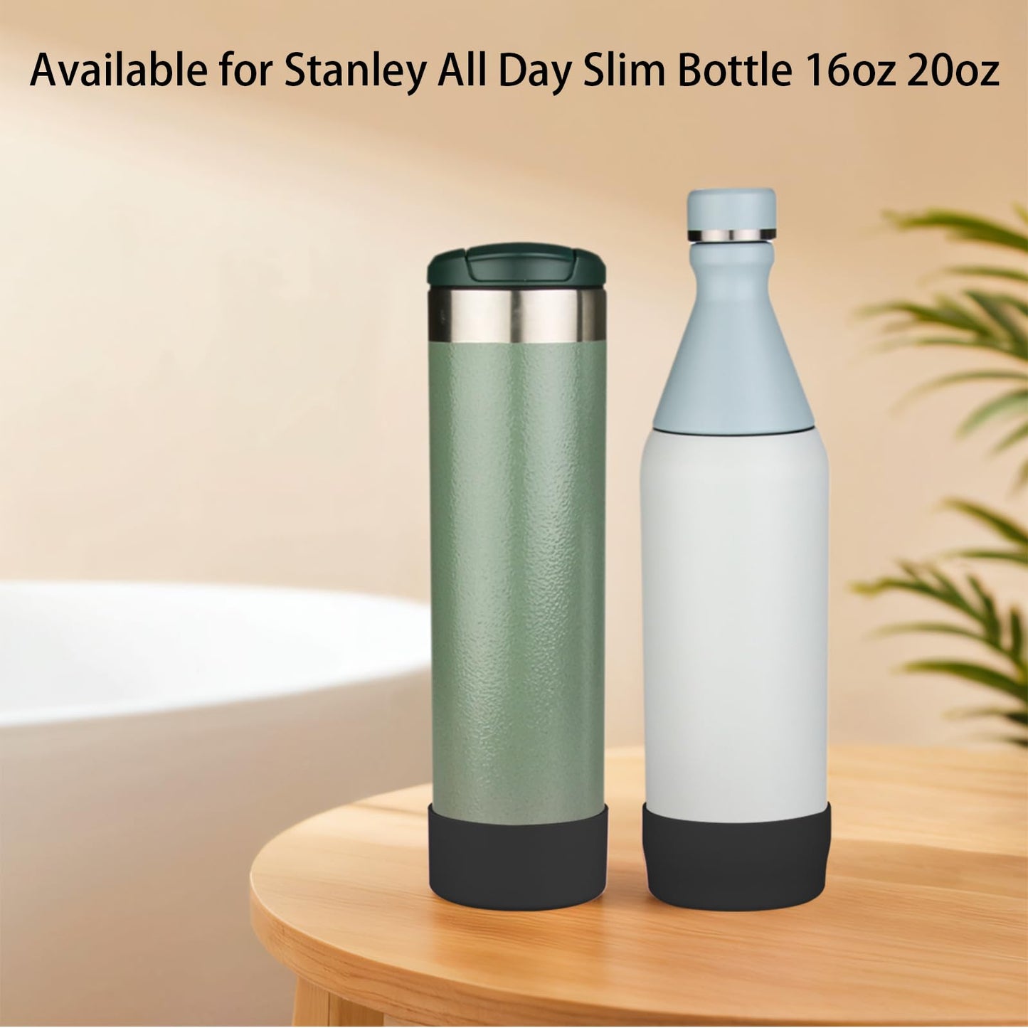 2PCS Silicone Water Bottle Boot for Stanley All Day Slim Bottle 20oz, Anti-Slip Protective Sleeve Bottom Bumper Protector for Stanley AeroLight Transit Bottle (Black)