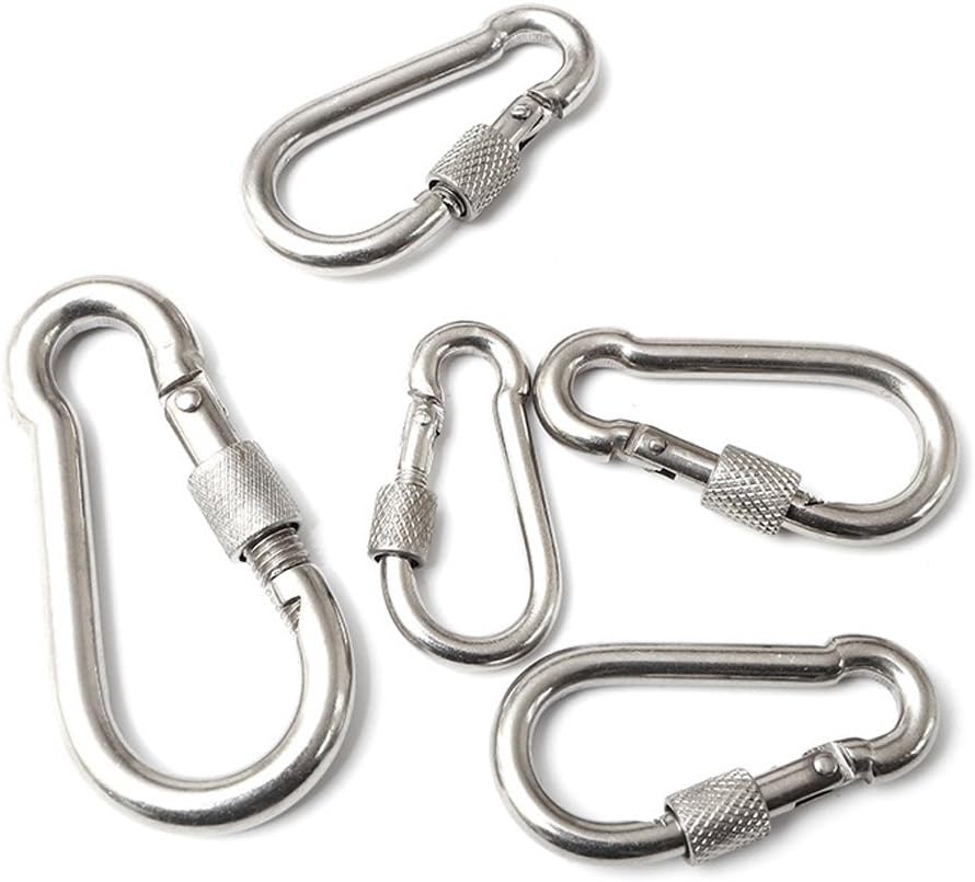 304 Stainless Steel Spring Snap Key Chain Clip Hook Screw Gate Buckle with Screw Gate Lock for Home,Outdoor Camping,Hiking Fishing,Traveling,Backpack