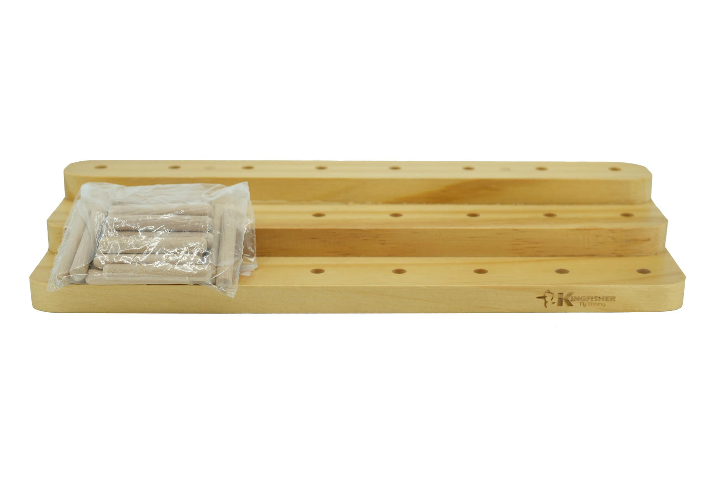 Kingfisher Fly Tying Thread Spool Stand, 24 Spools Capacity, Natural Beech Wood, 3 Layers, 1.57 inch (4cm) Tall Dowels.