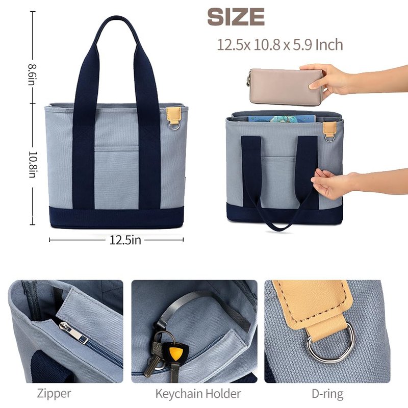 MIPOHAM Canvas Tote Bag for Women, Small Tote Bag with Zipper, 12.5 x 10.8 x 5.9 inches, Black