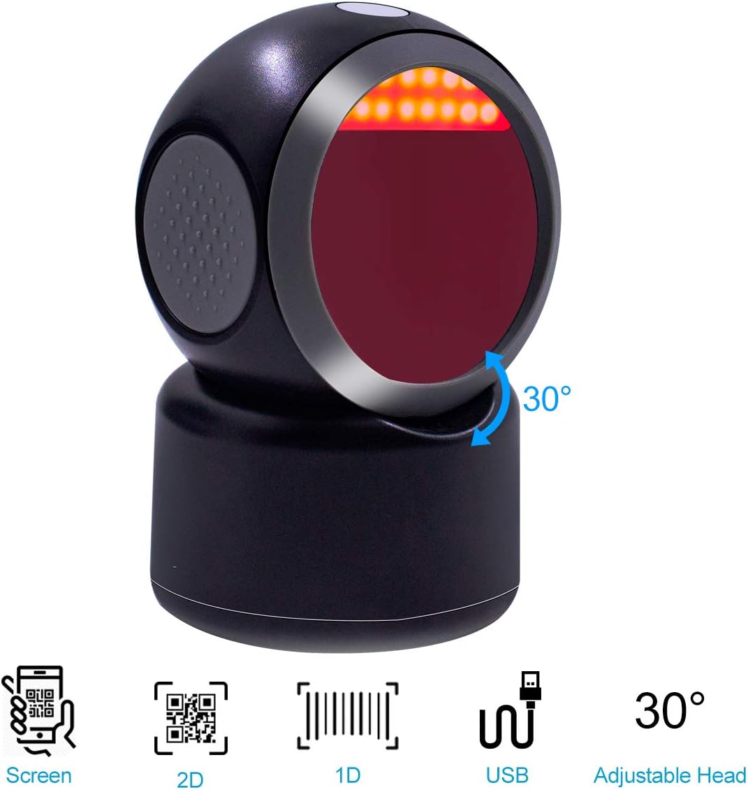2D QR Barcode Scanner,Symcode Omnidirectional Hands-Free Automatic Barcode Reader for Mobile Payment Computer Screen ScanMeters