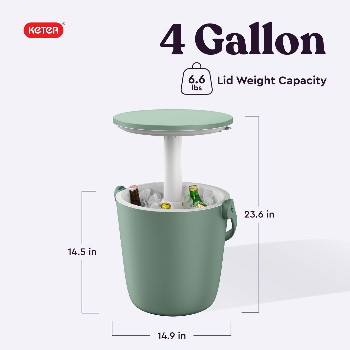 Keter Go Bar 4.2 Gallon Portable Beer and Wine Cooler with Handle and Pop Up Outdoor Table Perfect for Your Patio, Picnic, and Beach Accessories, Green