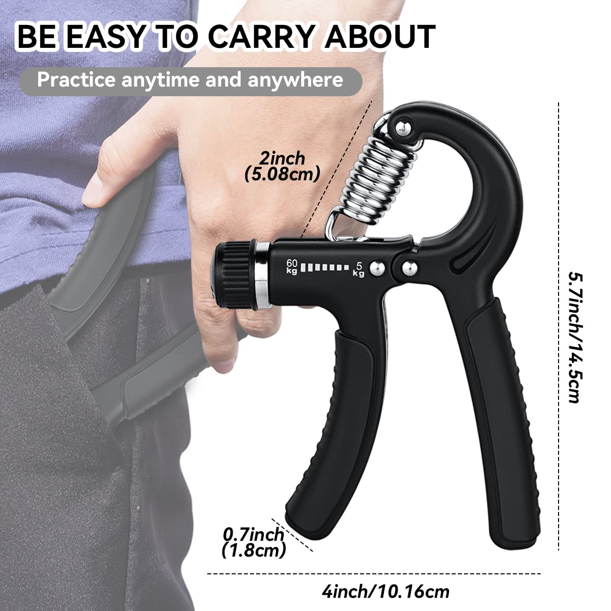 1 Pcs Hand Grip Strengthener Exerciser Hand Workout Squeezer, Adjustable Resistance 11-132 lbs Forearm Exerciser (5-60kg), Finger Stretcher for Home Gym Athlete Muscle Building and Hand Rehabilitation Exercising (Black)