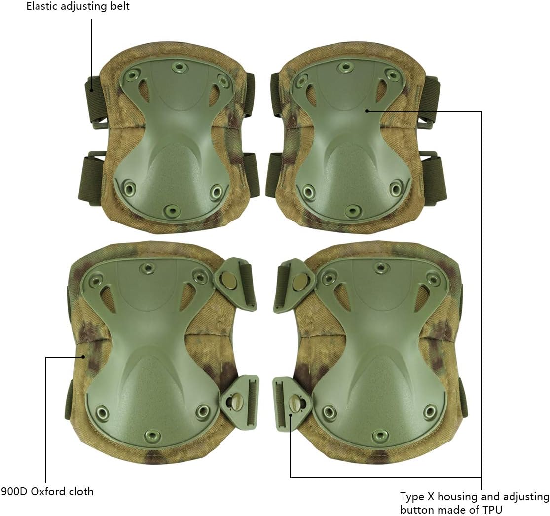 AOUTACC Tactical Combat Knee & Elbow Protective Pads Set for Outdoor CS Paintball Game Cycling Safety Skateboarding Gear Skates Knee Protection Guard Pads