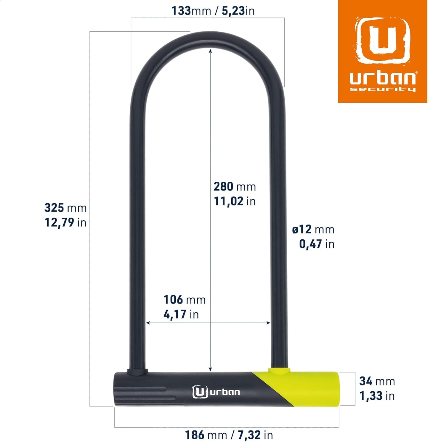 Urban 12U300 Bicycle U Lock with Bracket, Heavy Duty Bike Lock Anti Theft, Optimum Size 105X280mm, Universal Anti-Theft Bicycle Shackle Lock