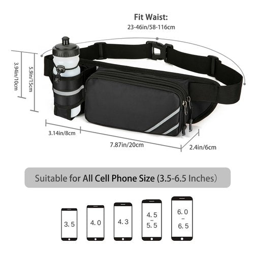 YIXIUTEN Fanny Pack with Water Bottle Holder for Men Women – Large Hiking Fanny Pack with Adjustable Strap Belt for Cycling Hiking Dog Walking Outdoor, Water Resistant Pack Black(Bottle Not Included)