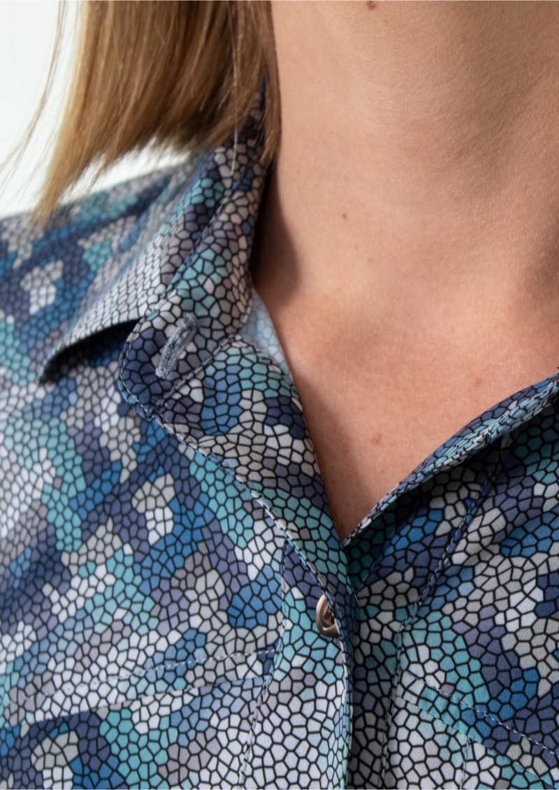 Club Ride Women's Gracie Long Sleeve Cycling Jersey - Indigo Blue Mosaic Print - X-Small