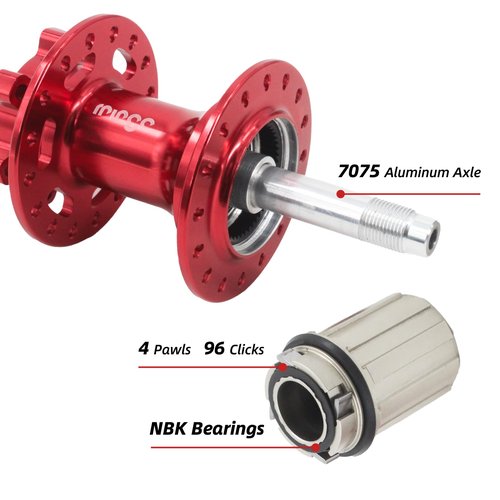 rningo Bike Hubs Disc Brake 32 Holes, Front Rear HG for 8/9/10/11/12 Speed,Quick Release Cassette Hub 4 Bearings 3 Claws 120 Clicks,Compatible for MTB/Road Bike Hubs (32H-Red)