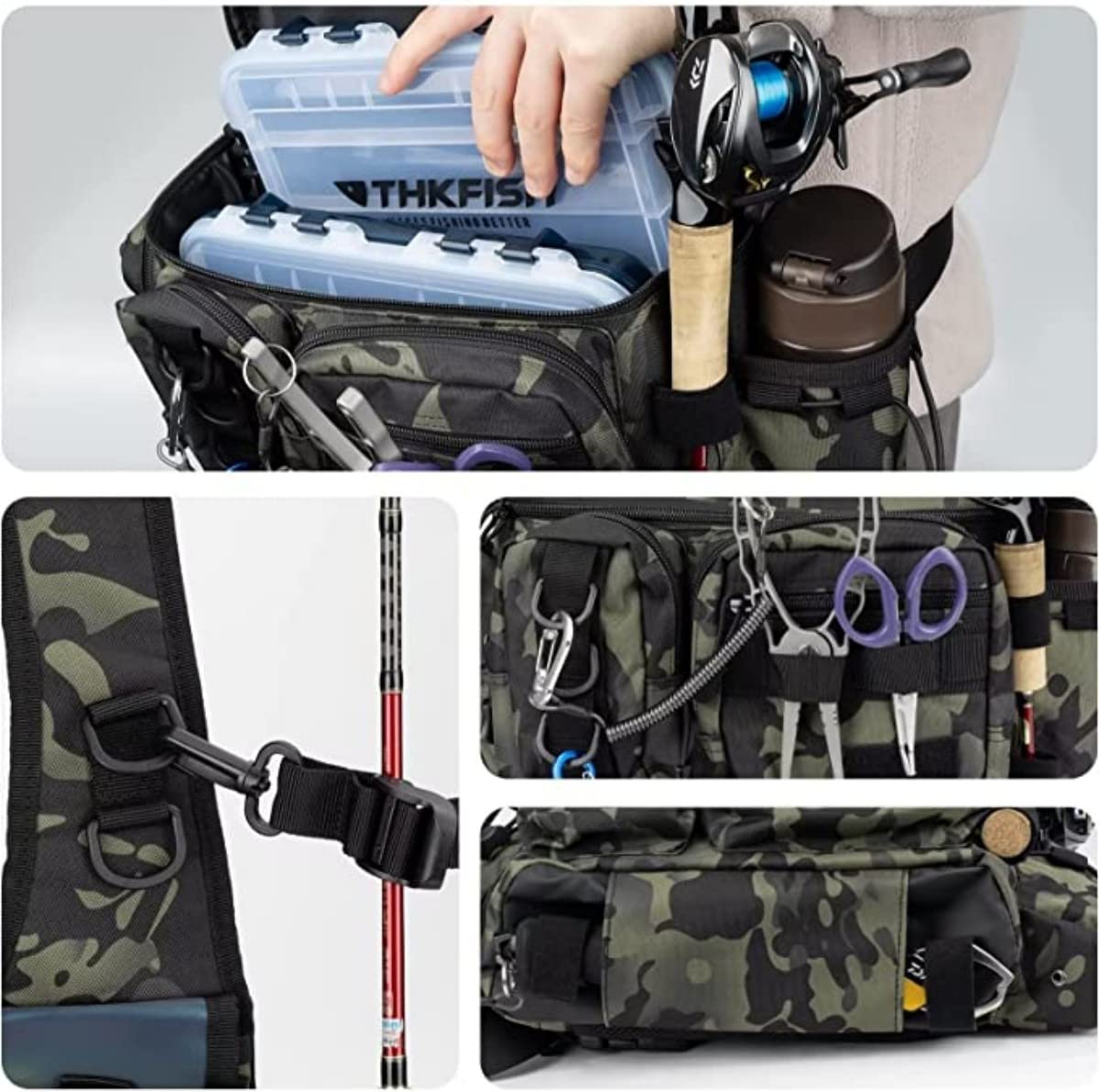 YAOYAOLING Fishing Tackle Bag,Tactical Fishing Sling Tackle Storage Bag,Lightweight Sling Fishing Backpack- Sling Tool Bag for Fishing Hiking Hunting Camping