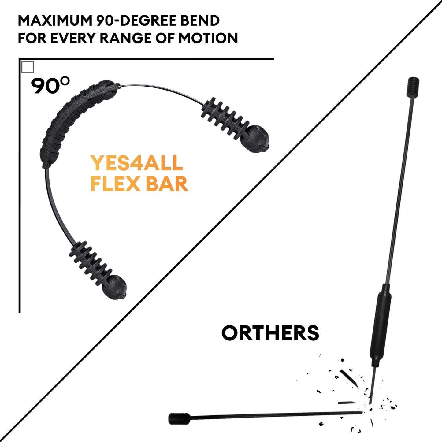 Yes4All Flex Bar, Elastic Fitness Bars with Strong Fiberglass & TPE Material, 2in1 Functional Exercise Bar, 9.5 inch Comfortable Grip, High Frequency Vibration Training, Build Muscles & Burn Fat