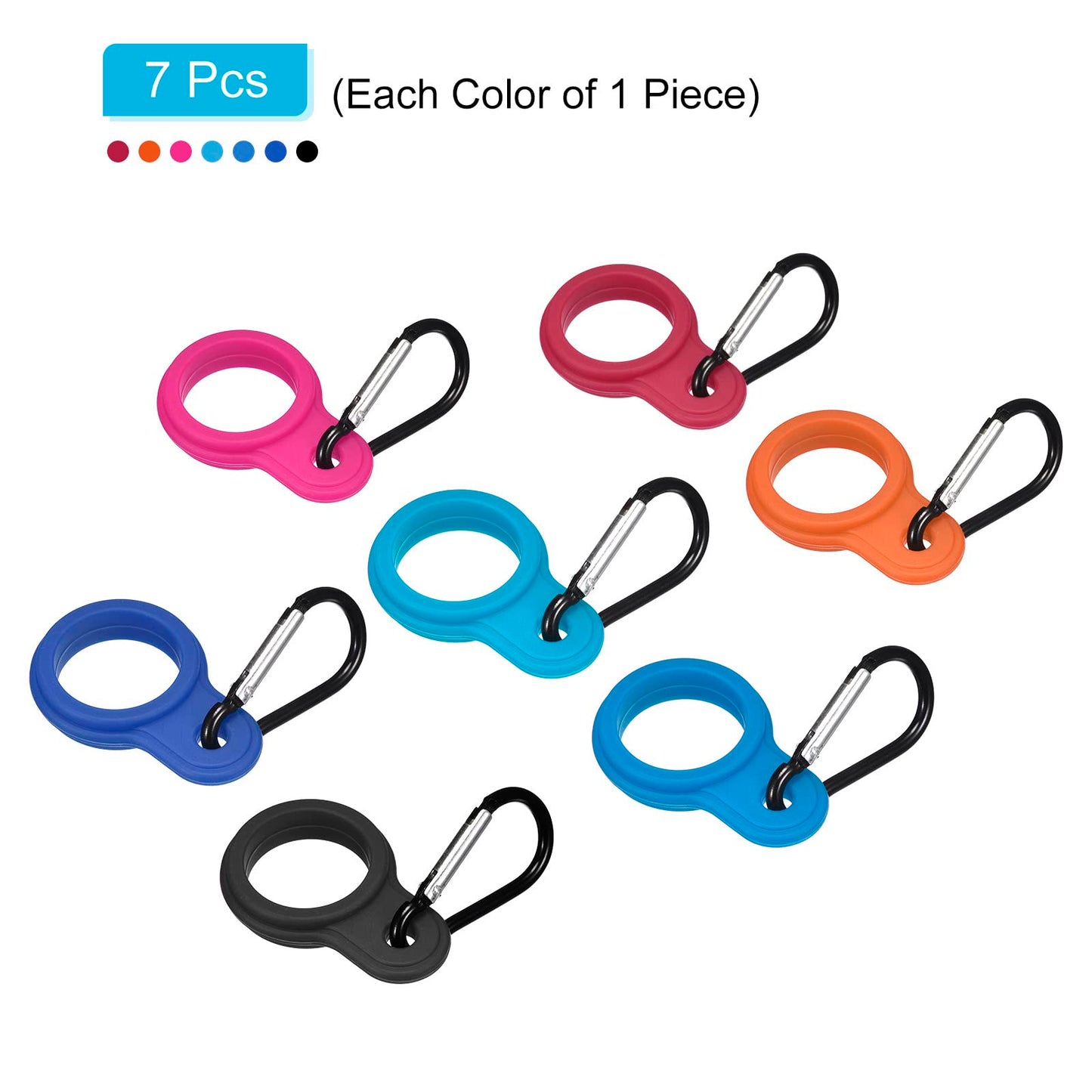 PATIKIL Silicone Water Bottle Clip with Buckle, 7 Pack Drink Holder Hook Keychain Clip Ring for Outdoor Activities Daily Use, Black Buckle