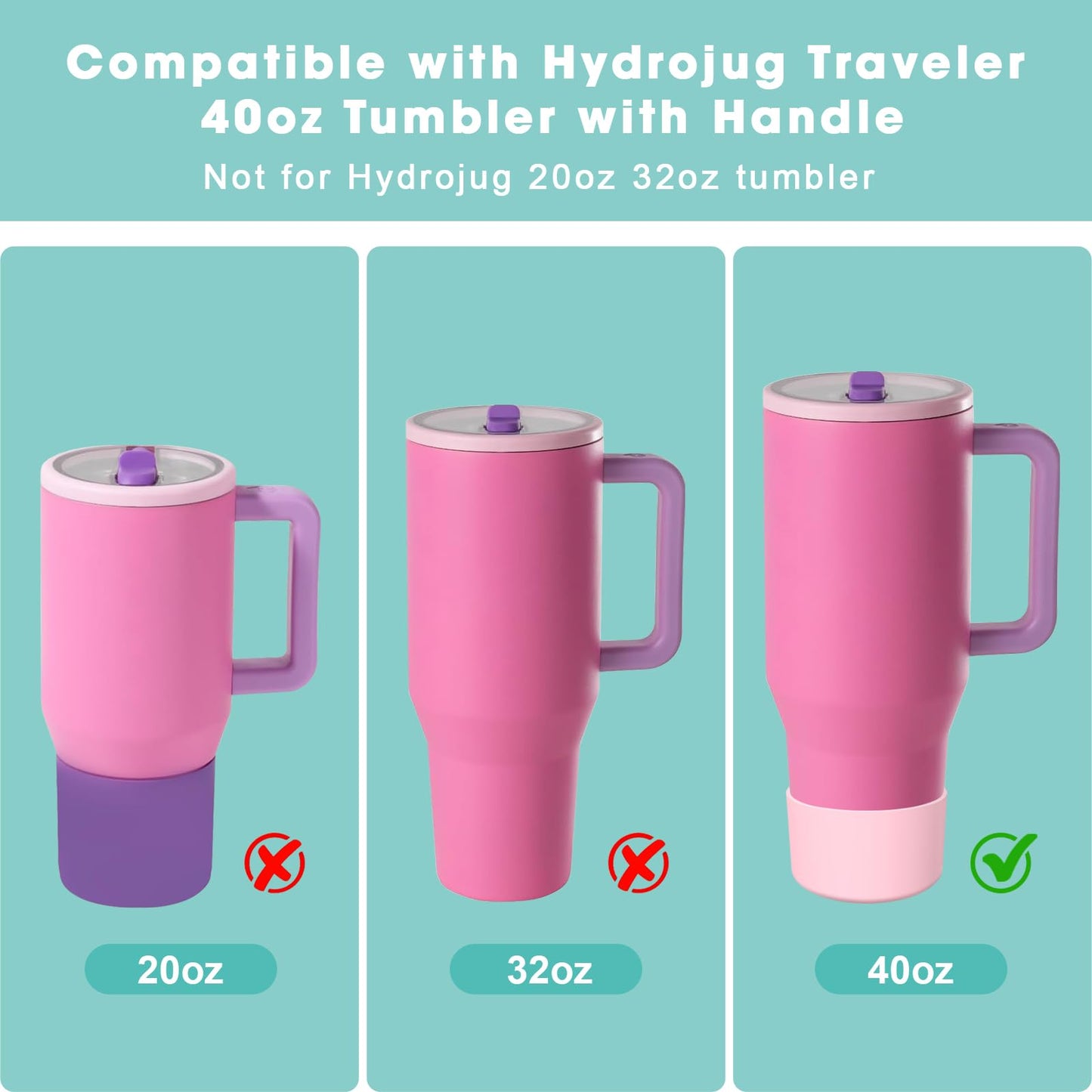 2PCS Protective Silicone Boot Bumper for Hydrojug Traveler 40 OZ Tumbler, Water Bottle Bottom Sleeve Cover Accessories for Hydrojug Mug Cup(Pink)