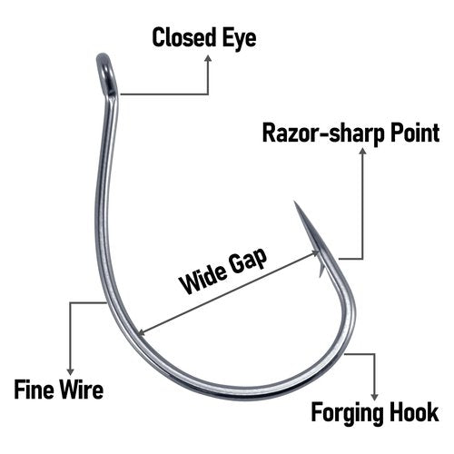 Dr.Fish 100 Pack Drop Shot Hook Bass Fishing Hooks Freshwater Black Nickel Wacky Hooks for Drop Shot Rig #3