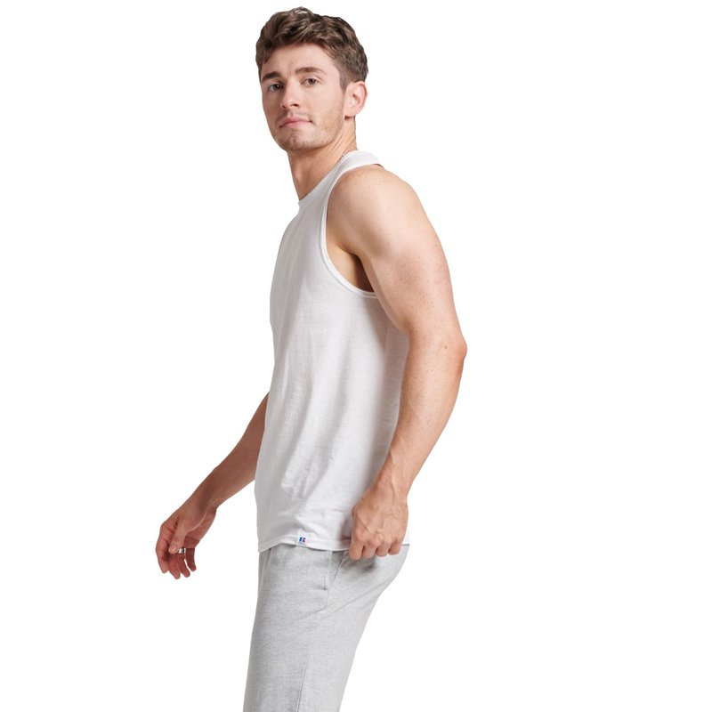 Russell Athletic Men's Cotton Performance Sleeveless Muscle T-Shirt,White,X-Large