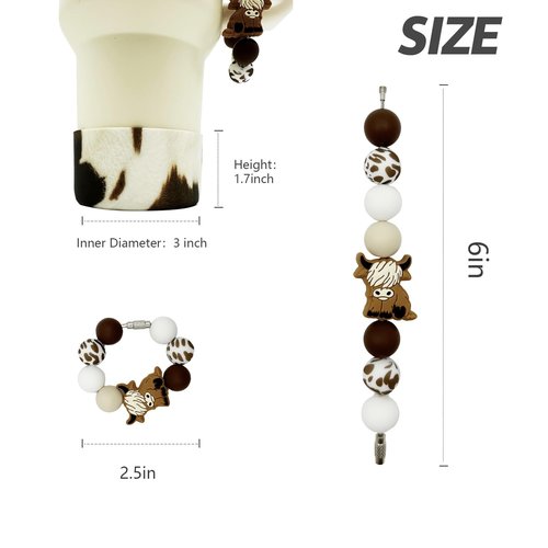 WAFOIRO Brown Highland Cow Silicone Boot Tumbler Handle Decor Cow Print Water Bottle Accessories for 30oz&40oz Stanley Protective Bottom Cover Sleeve(Cowhide)