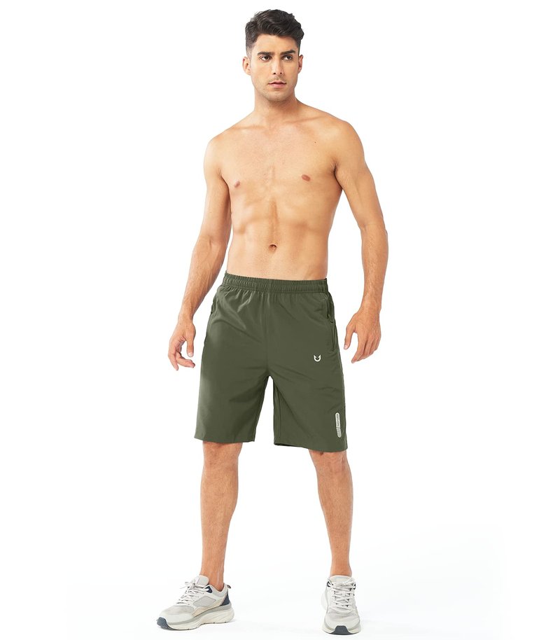 NORTHYARD Men's Athletic Running Shorts Gym Workout 7"/9"/5" Quick Dry Lightweight Sports Basketball Tennis 3 Zipper Pockets ARMYGREEN-9inch 2XL