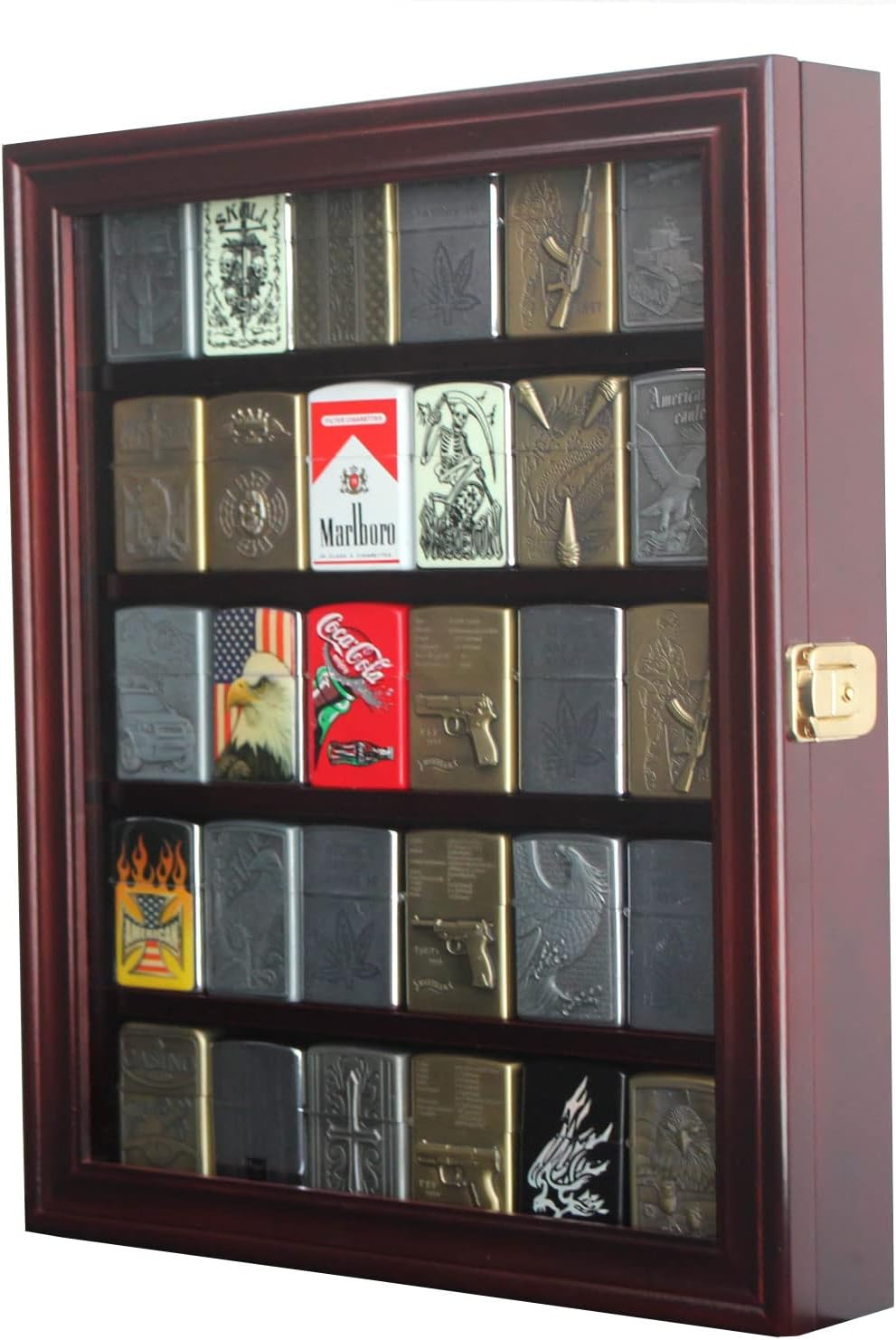 30 Lighters Display Case Wall Cabinet Compatible with Zippo Lighters Military Sport Collectible Match Book Black Frame