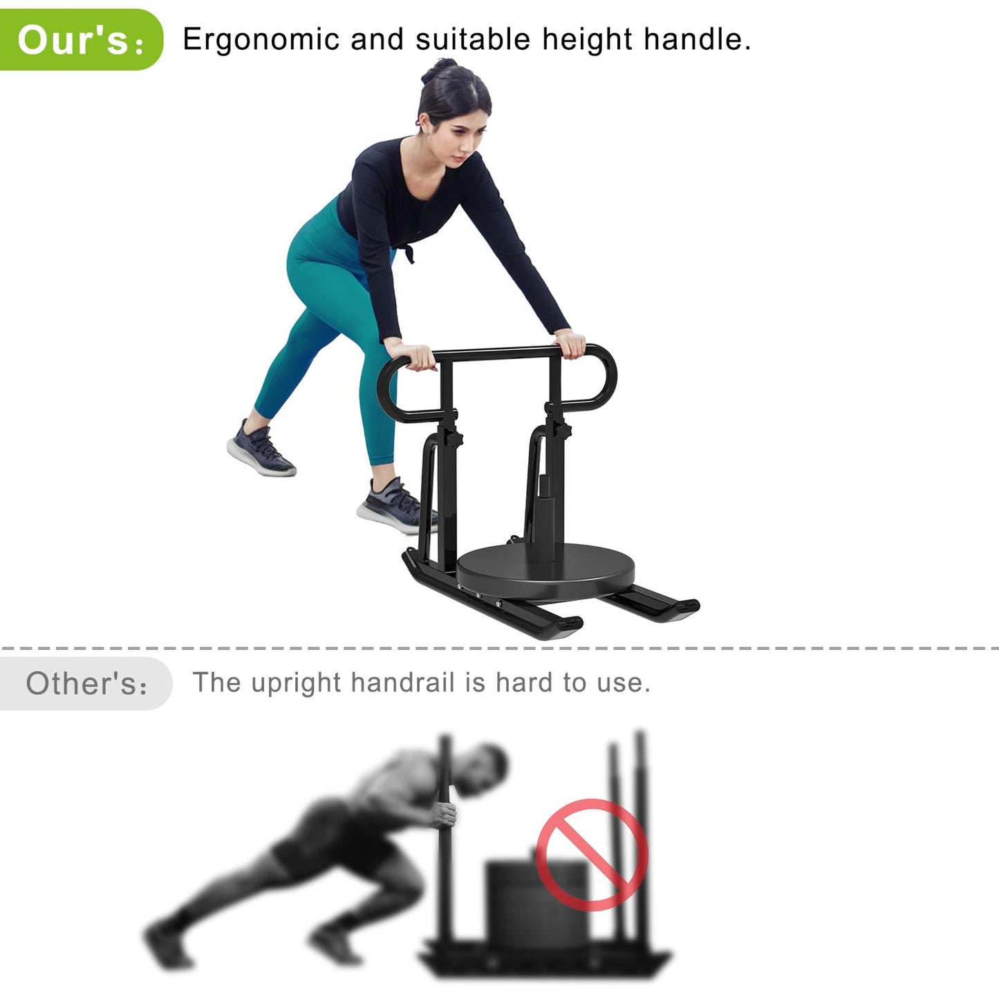 Kipika Weight Sled Fitness Sled with Push-Pull Handles - Height Adjustable - Heavy-Duty Weight Training Equipment for Muscle Building and Explosive Power - Suitable for 1"&2" Weight Plate- Black