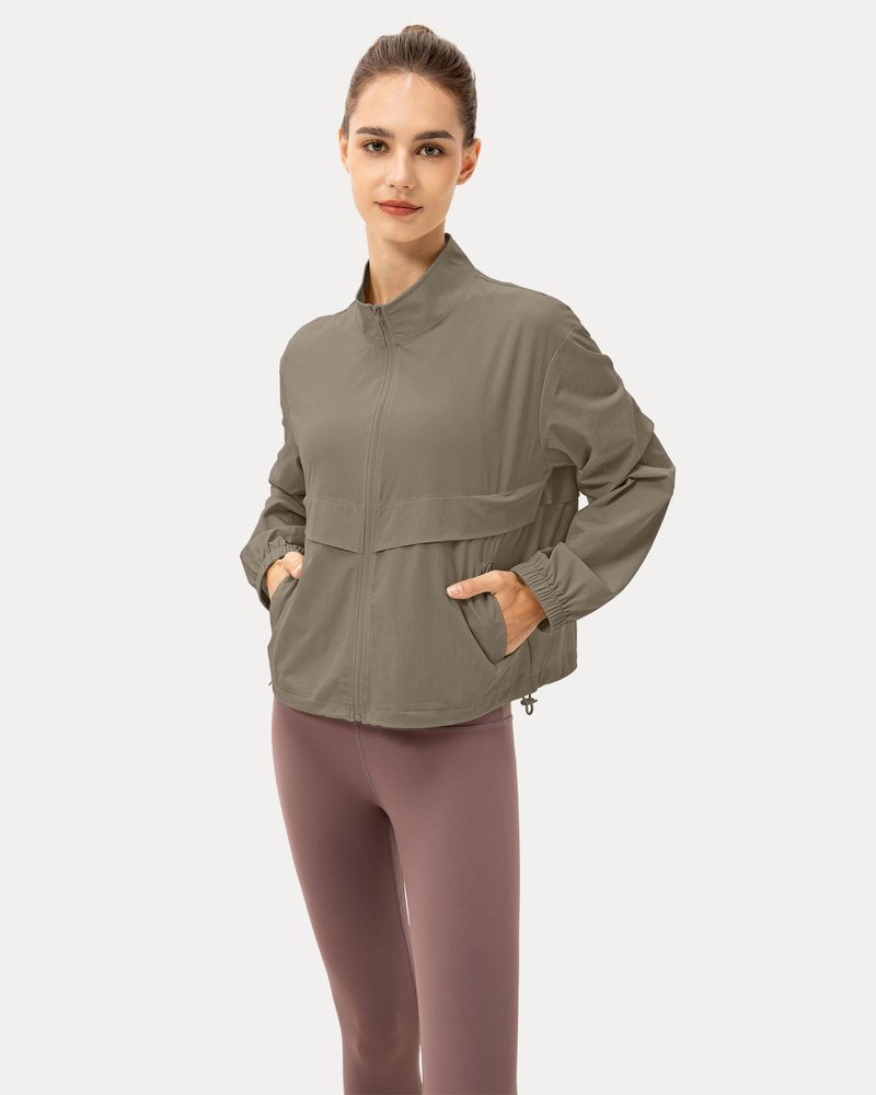 Locachy Women's Lightweight Zip Up Athletic Jacket Stand Collar Windproof Sun Protection Workout Outdoor Jacket Coffee Grey M