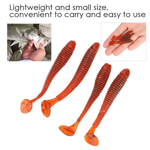 50PCS Fishing Lures Kit, 2in Plastic Fishing Soft Lures T Tail Grub Baits Fishing Swimbaits Fishing Fish Tackle Accessories (Red)