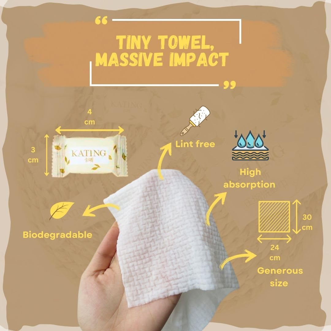 Kating Compressed Magical Towels - Portable Candy-Wrapped Wipes, 100% Biodegradable & Skin-Friendly, Perfect for Travel, Baby Care, Camping, and Everyday Use - (20 Pcs) 1 Pack.