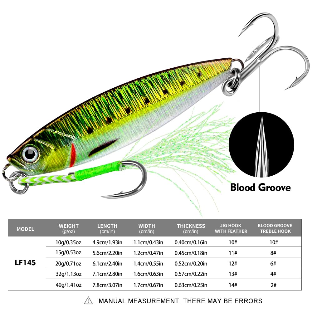 Fishing Jigs Lures Saltwater Jigs - Vertical Jigging Slow Pitch Jigging Hard Jig Fishing Spoon Bass Fishing Lures - Blade Baits with Assist Hook Paillette Artificial Fishing Lure 5pcs/lot(1.41oz/40g)